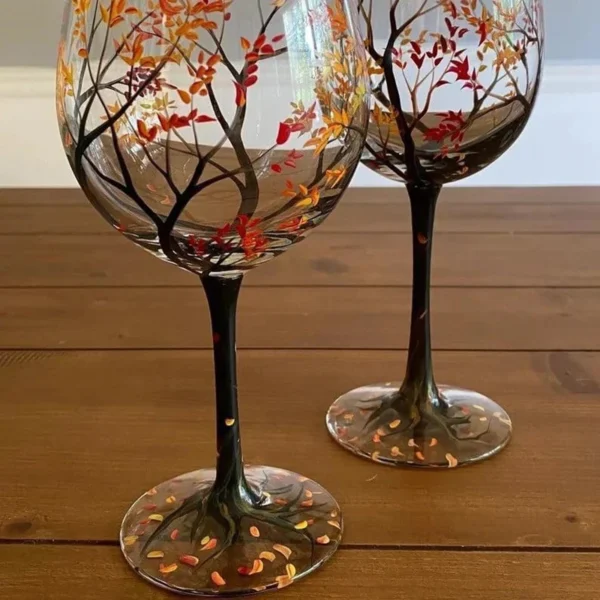 Four Seasons Trees Wine Glasses Goblet Creative Printed Round Glass Cup For Wine Beer Cocktail Large Capacity Glass Cup Gift - Image 5