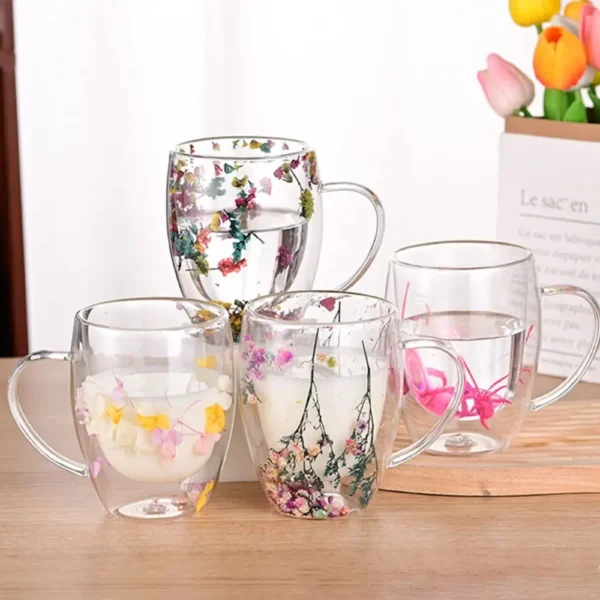 Floral Dry Flowers Cup Simple Heat Resistant Double Wall Glass Cup INS Trends High Borosilicate Glass Tea Coffee Cups - Image 3