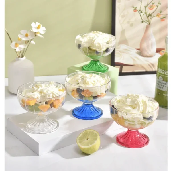 Transparent Salad Plates 250ml Clear Plastic Salad Bowl For Dessert Shake Goblet Glass Embossed Ice Cream Cup Home - Image 3