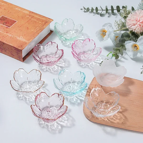 1PCS New Cherry Blossoms Seasoning Plate Small Glass Dish Nodic Gold Inlay Sauce Bowl For Ice Cream Fruit Sala Kitchen Supplies - Image 3