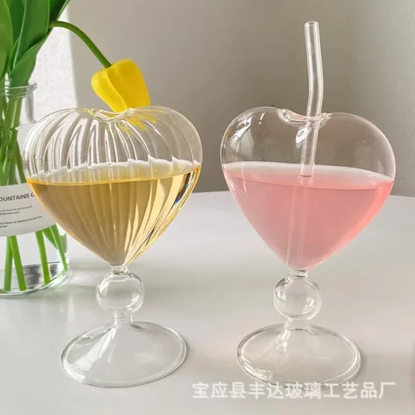 Ins Style Internet Celebrity Love Cup Straw Glass Bar Cocktail Glass Juice Drink Cocktail Tall Glass Champagne Glasses - Image 2