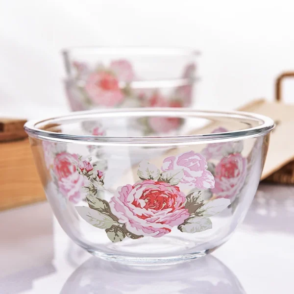 Glass Bowl Retro Flower Round Breakfast Milk Salah Large Bowl 5 Inch Thickened Rice Ramen Bowl Elegant Home Kitchen Tableware - Image 2