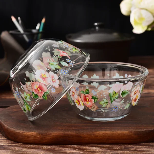 Glass Bowl Retro Flower Round Breakfast Milk Salah Large Bowl 5 Inch Thickened Rice Ramen Bowl Elegant Home Kitchen Tableware - Image 5