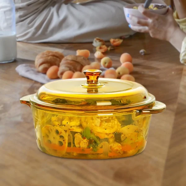 Oven Glass Bowl Portable Freezer Fridge with Lid Handle Glass Salad Bowl Soup Bowl with Lid for Cereal Pasta Dessert Snack Rice - Image 2