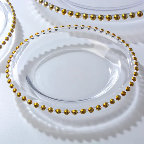 Factory Wholesale 8 Inch Gold Silver Rim Clear Beaded Point Glass Dish Charger Plate