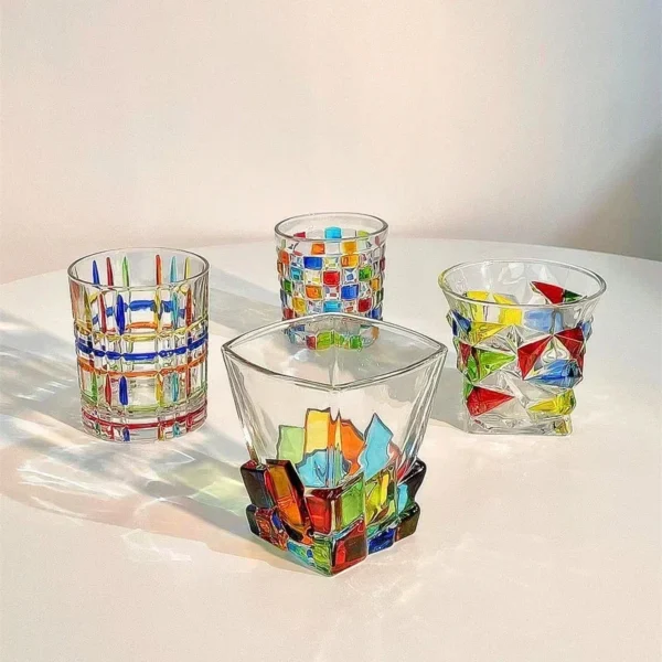 New Whiskey Water Cup Glasses Set, Colorful Painting Scotch Whisky Bourbon Cocktail, Durable Drinking Glass, Drinkware - Image 2