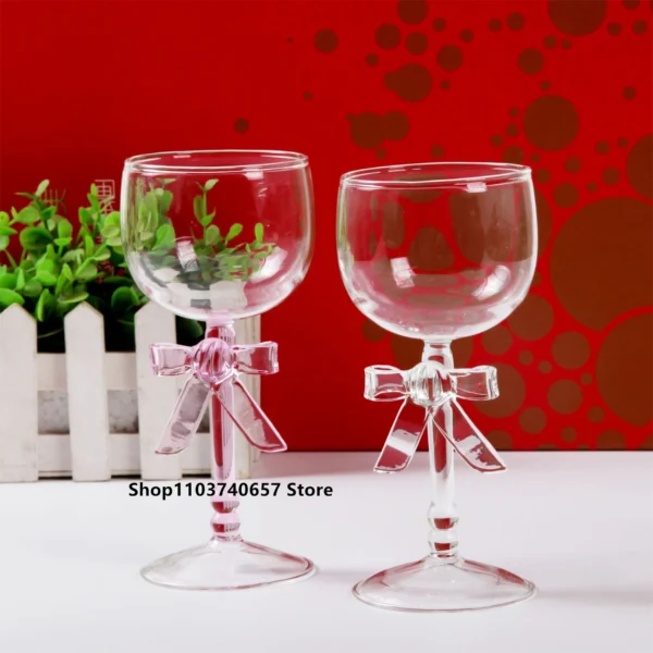 Creative Bow Champagne Glass Ins Korean Style Wine Glass Goblet Simple Household Beverage Juice Cocktail Cup