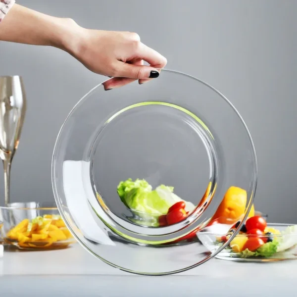 Tempered Glass Fruit Salad Plate Transparent Heat-resistant Tableware European-style Household Microwave Oven Dish