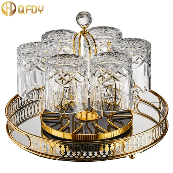 wine glass 6-piece set with rotating cup holder light luxury high-end whiskey glass Home cup water glass beer cup - Image 6