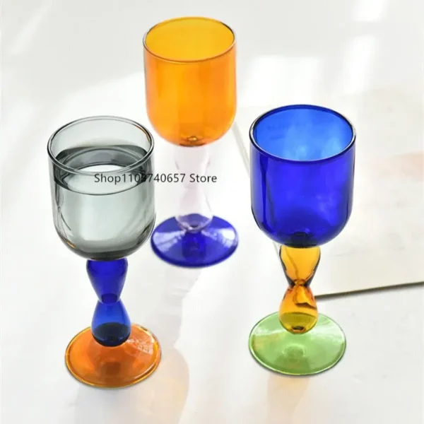 European-style Retro Special-shaped Handle Glass Creative Contrast Color High Foot Red Wine Glass Household Simple Beverage Cup - Image 5