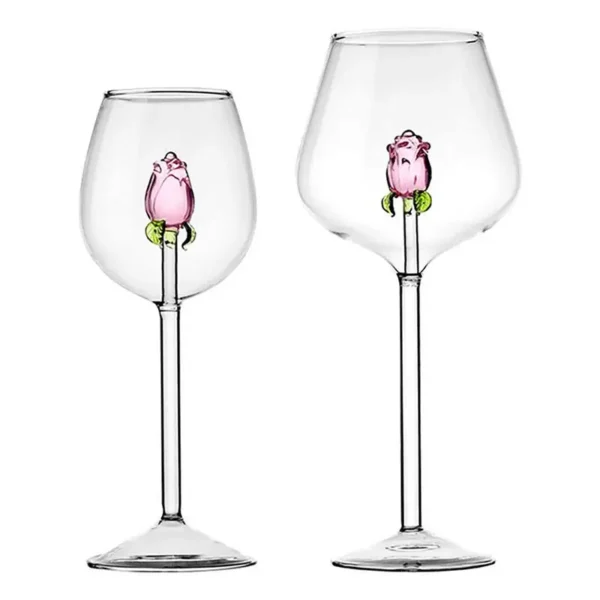 Wine Glasses with Rose Inside Stemmed Red Wine Flower Goblet Romantic Flower Wine Glassware Clear Cocktail Cup Crystal Champagne - Image 3