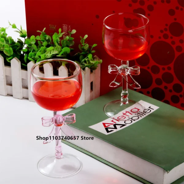 Creative Bow Champagne Glass Ins Korean Style Wine Glass Goblet Simple Household Beverage Juice Cocktail Cup - Image 3