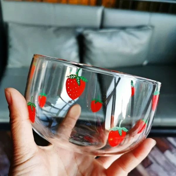 Cartoon Flower Strawberry Pattern Glass Bowl Household Fruit Salad Bowl Transparent Tableware Ice-cream Dessert Rice Bowl 500ml - Image 5