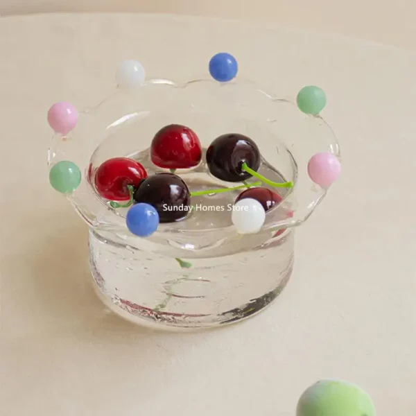 Colorful Dot Crown Glass Bowl Dessert Glass Mug Fruit Plate Dish Snack Candy Cake Bowl Ice Cream Cup