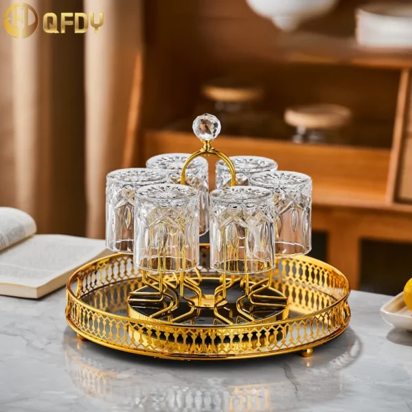 wine glass 6-piece set with rotating cup holder light luxury high-end whiskey glass Home cup water glass beer cup - Image 5