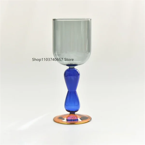 European-style Retro Special-shaped Handle Glass Creative Contrast Color High Foot Red Wine Glass Household Simple Beverage Cup - Image 6