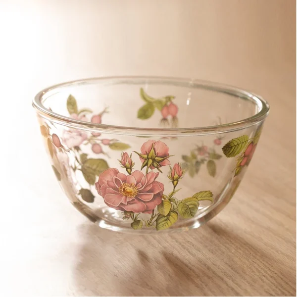 French Style Vintage Flower Glass Bowl Home Kitchen Tableware Fruit Salad Ramen Bowl Thickened Exquisite Lemon Breakfast Bowl - Image 2