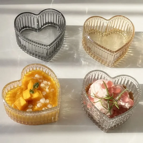 Love Heart Shape Glass Bowls Candy Jar Ice Cream Dessert Snacks Dishes Fruit Cup Living Room Dried Fruit Plate Sugar Bowl