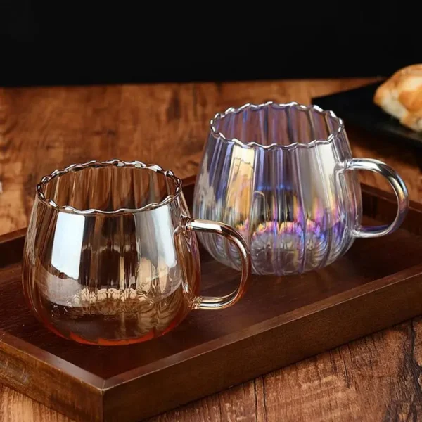 Glass Mugs Tea Cups Cappuccino Latte 400ML Convex Large Capacity Glass Mugs Dishwasher Safe With Handle Pumpkin shape mug ﻿ - Image 2