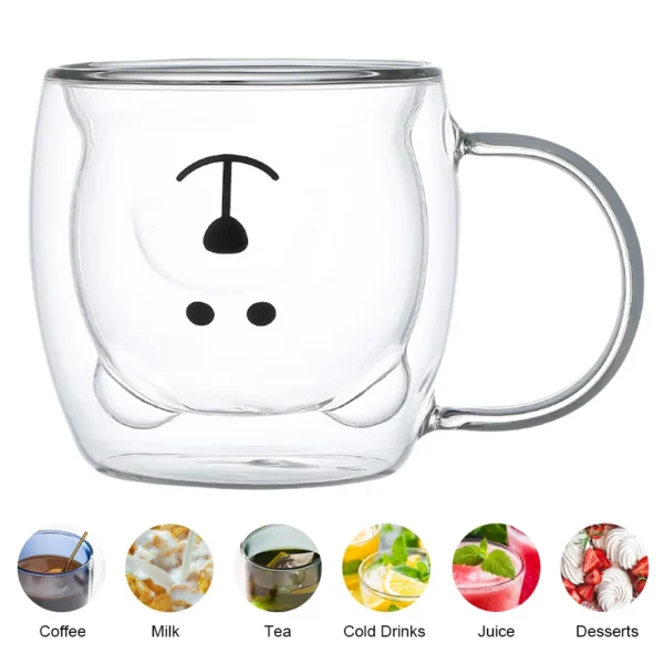 Funny Milk Cup with Handle Insulated Double Wall Glass Bear Cup Cartoon Animal Tea Milk Juice Cups Valentine Day Birthday Gifts - Image 2