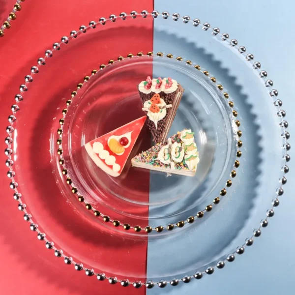 New Nordic Golden Bead Glass Plate Creative Household Round Electroplated Bead Plate Fruit Plate Household Transparent Tableware