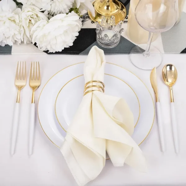 DaYammi 30 Guests Gold Plastic Plates with Disposable Silverware, Gold Cutlery with White Handle - Image 4