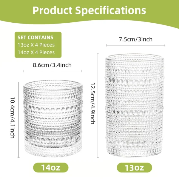 8PCS Elegant Vintage Hobnail Drinking Glasses Embossed Design Glass Cups Highball Glasses For Highballs Mojitos Cocktails Beer - Image 6