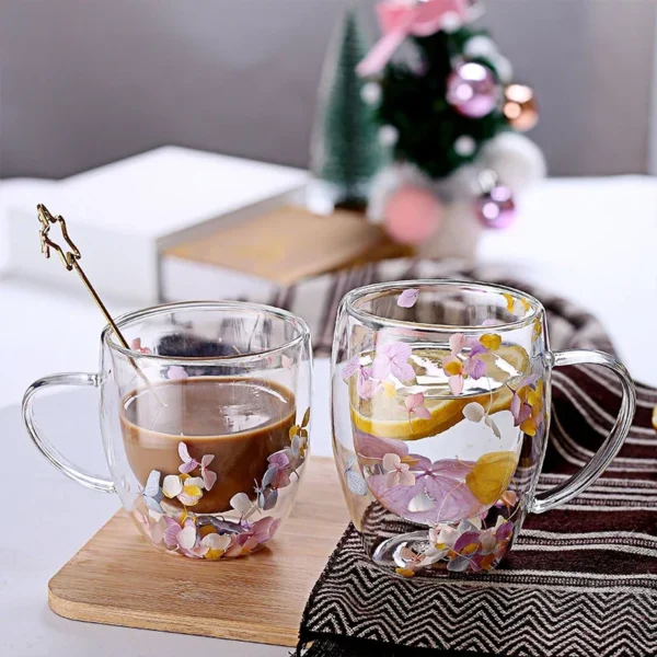 Dry Flower Double Layer Glass Cup, Creative Gift, Cute Milk Cup, Coffee Cup, Handle Mug, Heat-Resistant Cup - Image 3