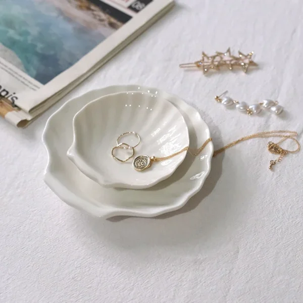 Mermaid Shell Glass Plate Dish Small Jewelry Storage Tray Necklace Ear studs Earring Containers Decoration Gift for Girls Plates - Image 6