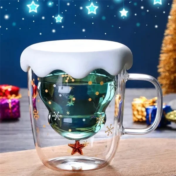 Christmas Tree Mug Snow Mountain Glass Cup Heat Resistant Double Wall Glass Coffee Cup Cartoon Christmas Gift Milk Drinkware - Image 2