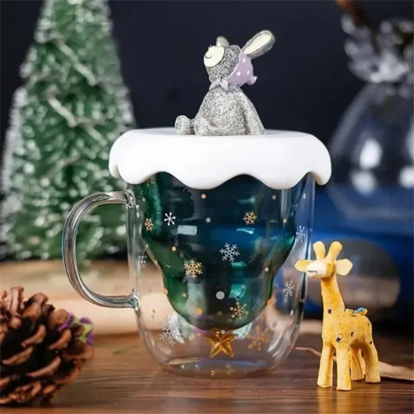 Christmas Tree Mug Snow Mountain Glass Cup Heat Resistant Double Wall Glass Coffee Cup Cartoon Christmas Gift Milk Drinkware - Image 3