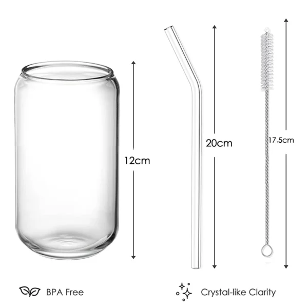 Drinking Glasses 4pc Set - Can Shaped Glass Cups, 400ml Beer Glasses, Tumbler Cup, Cocktail Glasses, Whiskey Glasses With Straws - Image 2