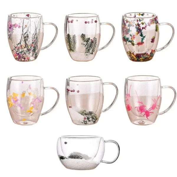 Floral Dry Flowers Cup Simple Heat Resistant Double Wall Glass Cup INS Trends High Borosilicate Glass Tea Coffee Cups - Image 5