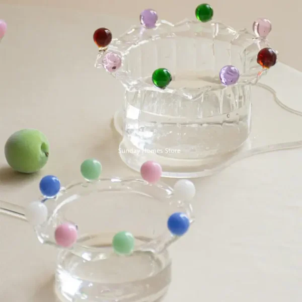 Colorful Dot Crown Glass Bowl Dessert Glass Mug Fruit Plate Dish Snack Candy Cake Bowl Ice Cream Cup - Image 3