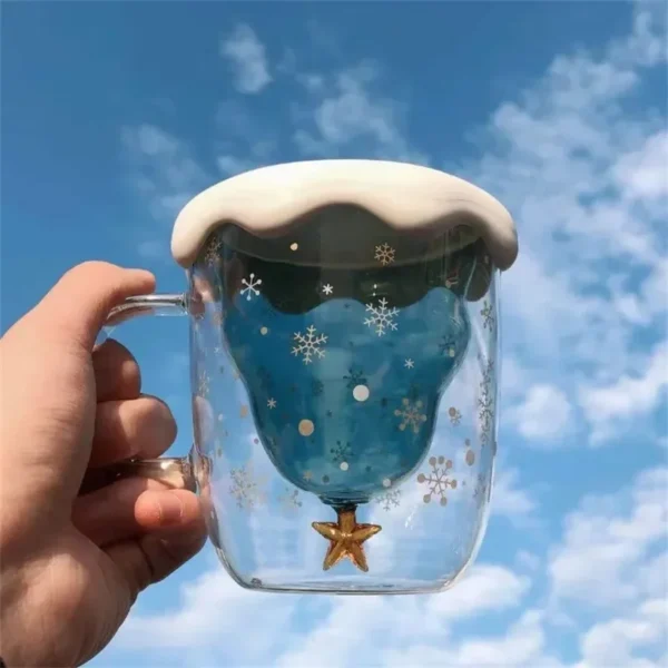 Christmas Tree Mug Snow Mountain Glass Cup Heat Resistant Double Wall Glass Coffee Cup Cartoon Christmas Gift Milk Drinkware - Image 5