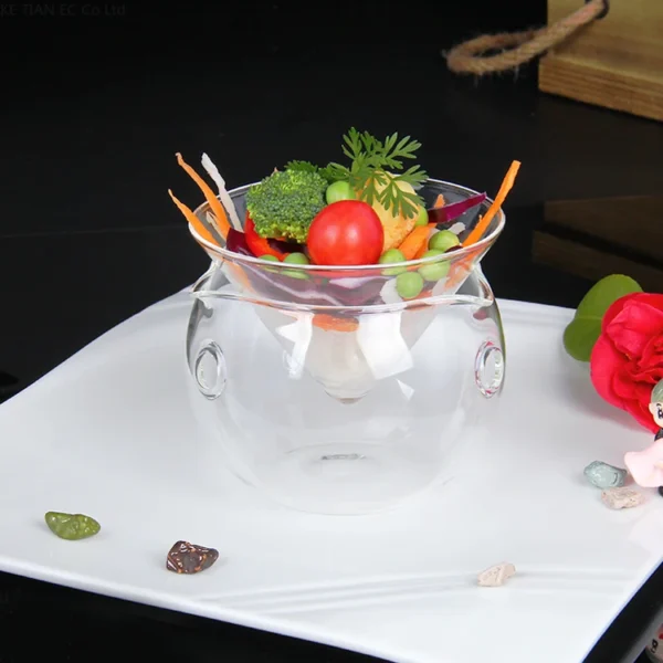 Creative Molecular Kitchen Transparent Glass Bowl Dry Ice Fruit Vegetable Salad Glass 2 in 1 Tableware - Image 4