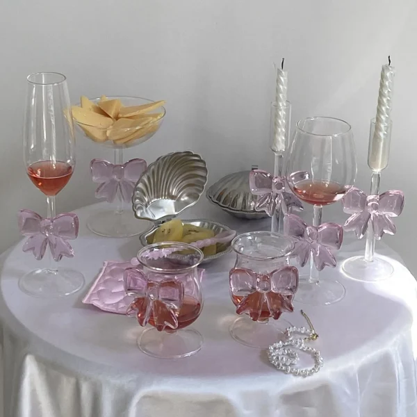 Pink Big Bow Series Glasses Cup INS Bow Handle Goblet Glass Cup Romantic Ritual Champagne Wine Glass Korean Style - Image 3