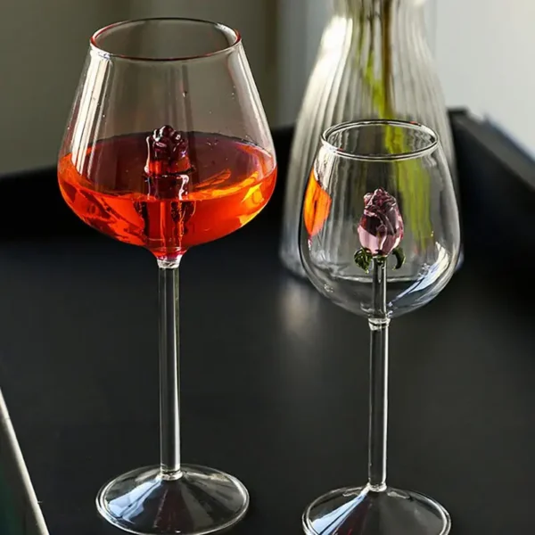 Wine Glasses with Rose Inside Stemmed Red Wine Flower Goblet Romantic Flower Wine Glassware Clear Cocktail Cup Crystal Champagne - Image 2