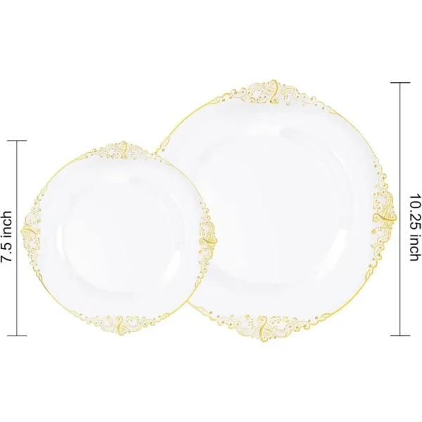 100PCS Clear and Gold Plastic Plates - Gold Plastic Plates Include 50PCS 10.25inch Dinner Plates& 50PCS 7.5inch Dessert Plates - Image 3