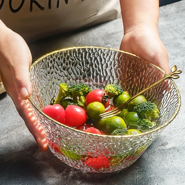 1300ml Nordic Clear Glass Salad Bowl Household Single Fruit Large Bowl Creative Cute Cutlery