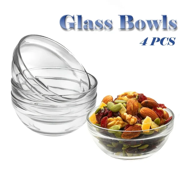 4 Pieces of Glass Dessert Rice Pudding Bowl Glass Bowl Pudding Container Jelly Horseshoe Cake Seasoning Sauce Glass Bowl