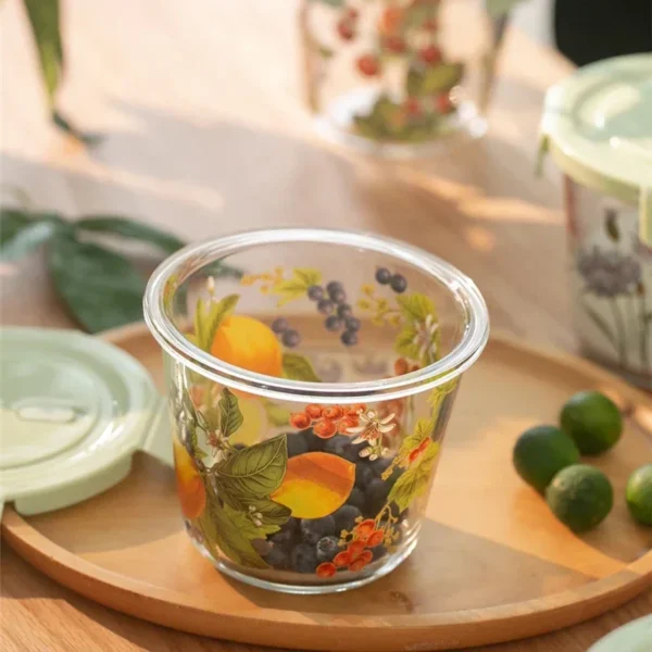 Food Storage Box French Vintage Flowers Heat-resistant Fresh-keeping Sealed Box Picnic Bento Fruit Round Glass Bowl with Lid - Image 5