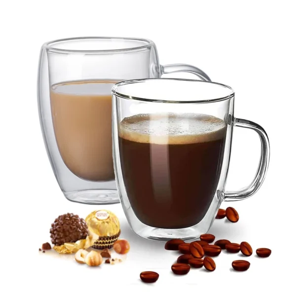 4 Size Double Wall Insulated Glass Coffee Glass Mug Tea Cup with Handle Cups for Bar Tea Milk Juice Water Espresso Shot Glass