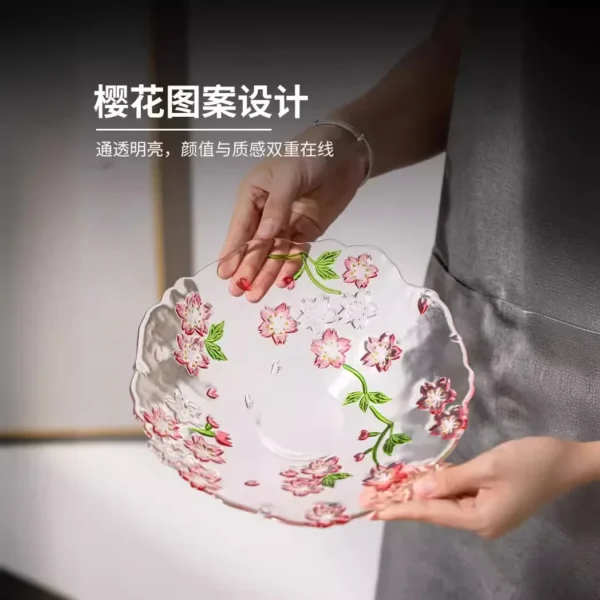 Japanese Hand-painted Cherry Blossom Glass Dessert Plate with High Aesthetic Value, Kitchen Accessories, Fruit Snack Plate - Image 6