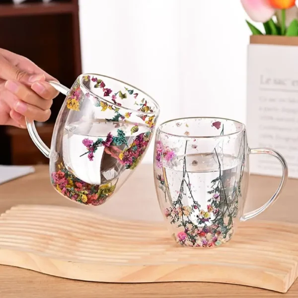 Floral Dry Flowers Cup Simple Heat Resistant Double Wall Glass Cup INS Trends High Borosilicate Glass Tea Coffee Cups - Image 2