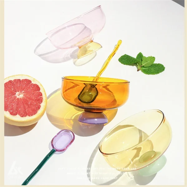 Stained Glass Transparent Goblet Bowl Spoon Set High Borosilicate Glass Bowl Fruit Salad Dessert Bowls Household Tableware - Image 5