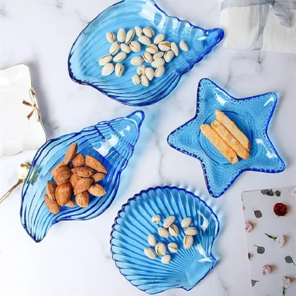 1 Pc Ocean Glass Plate Irregular Meal Plate Dessert Salad Plate Dried Fruit Snack Decoration Sea Snail Sea Star Shell Plate - Image 4