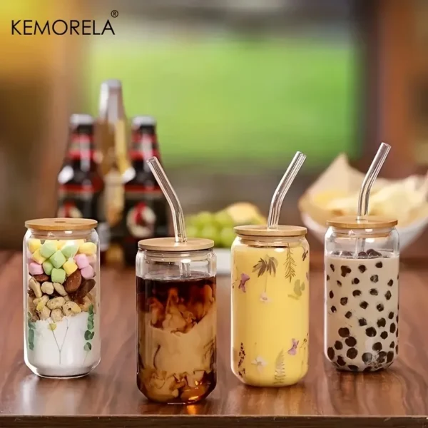 18.6OZ Glass Cup With Lid and Straw Transparent Bubble Tea Cup Glass Beer Can Milk Mocha Cups1/2/4 Set Breakfast Mug Drinkware - Image 2