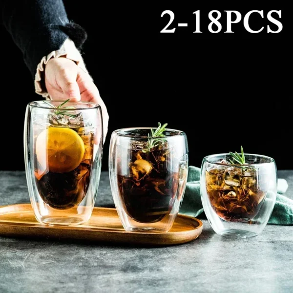 2-18PCS Double Wall High Borosilicate Glass Mug Heat Resistant Tea Milk Juice Coffee Water Cup Bar Drinkware Gift Creativity Set