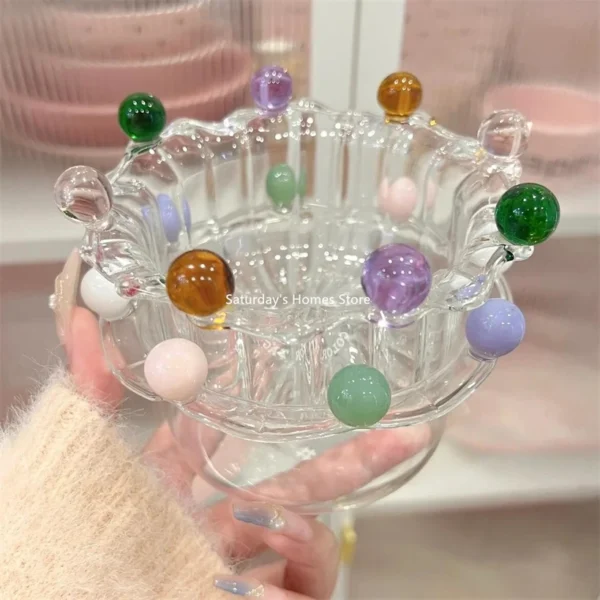 Colorful Bead Point Glass Bowls Fruit Dessert Ice Cream Cereal Yogurt Bowl Fresh Cute Ins Creative Crown Fairy High Borosilicate - Image 3